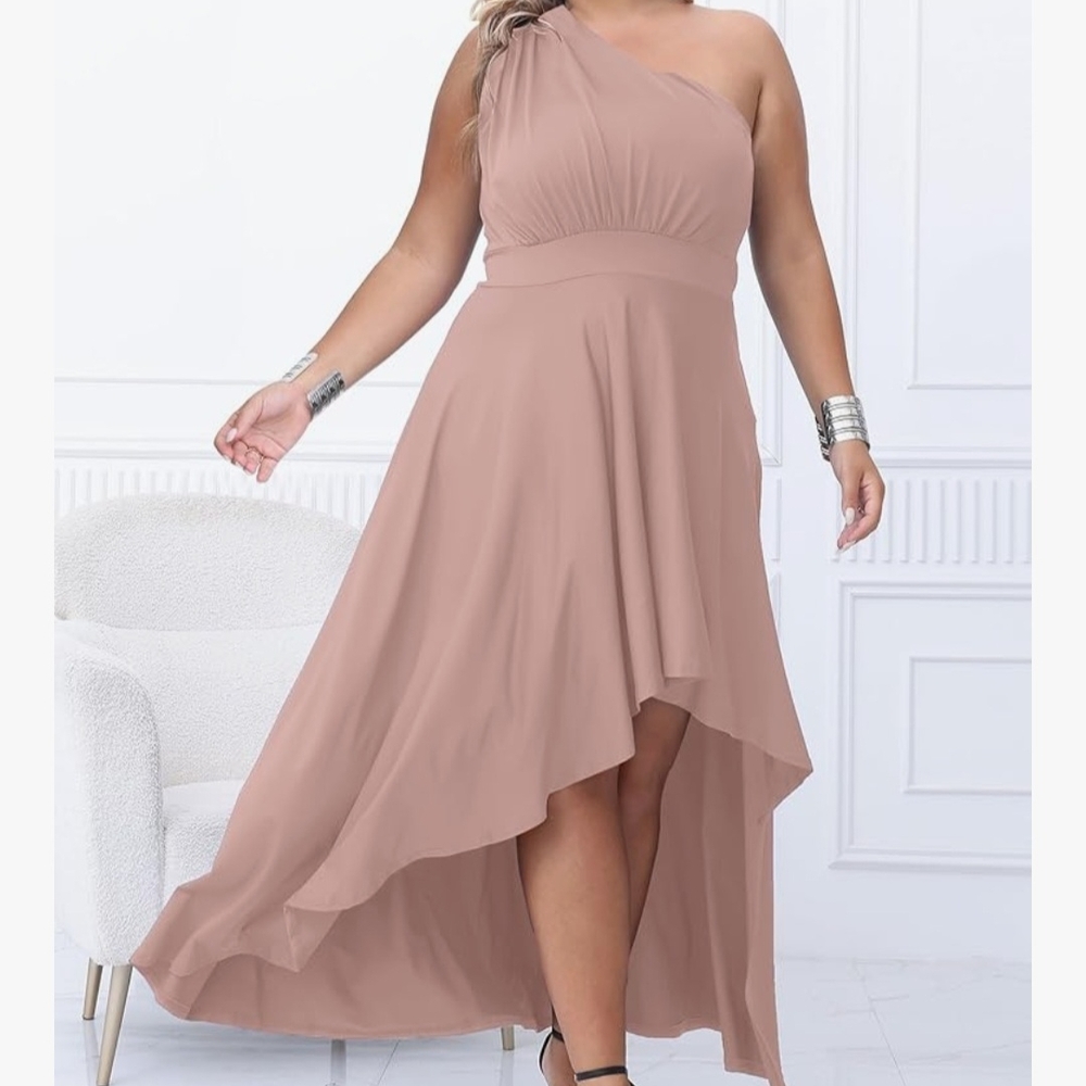Chic One-Shoulder Blush Dress